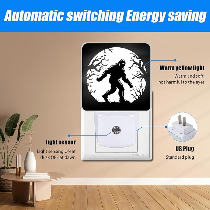 EMXION Bigfoot Night Light,Halloween Moon Nightlight Plug into Wall,LED Lamp，Suitable for Bedrooms,Kitchens,Toilets,Etc.Auto Sensor Dusk to Dawn,Energy-Saving photo 3