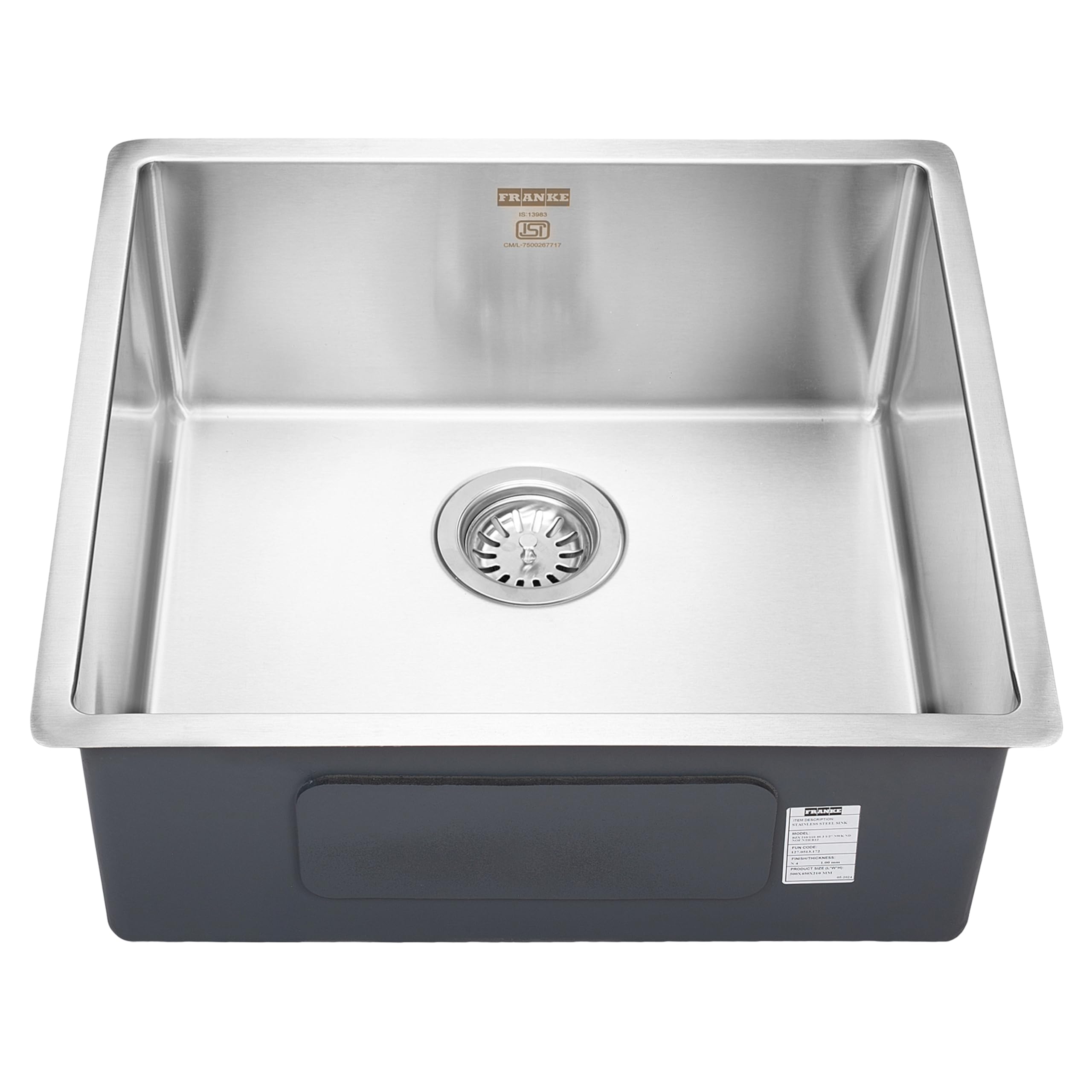 Franke 20"X18"Single Bowl SS Kitchen Box Sink | Premium 304 Stainless Chrome Nickel Steel | Rust & Stain Resistant | Brushed Matt Finish | Minimizes Sound | BXX 210/110-46 3 1/2" WWK ND NOF NTH R12