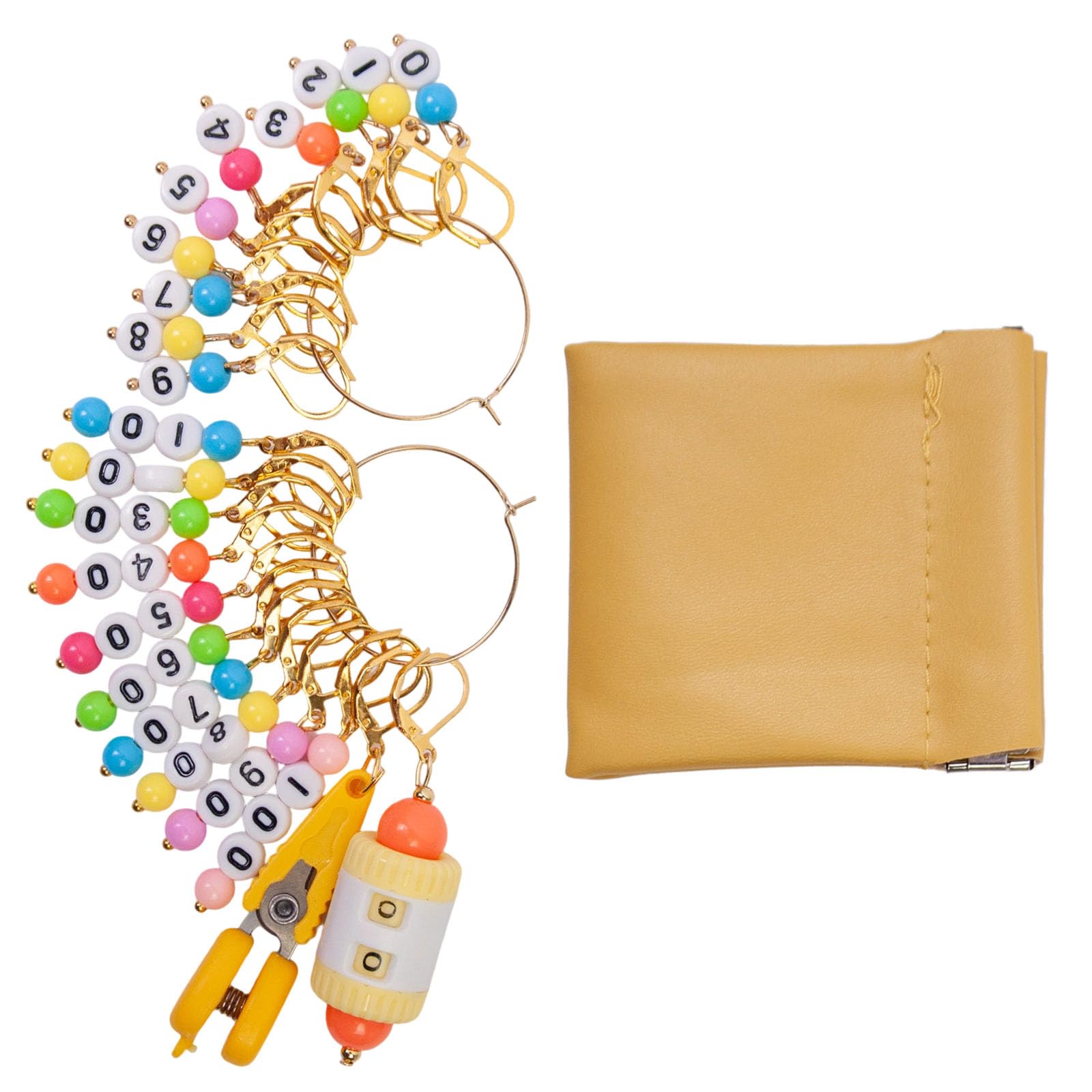 Jazuaiao Yellow 10Pcs Number Stitching Marker Charm Locking Crochet Stitching Marker With Knitting Counter Scissors For Knitting Weaving Metal Markers