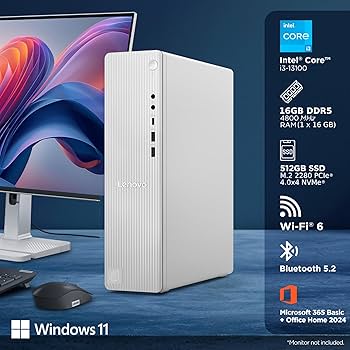 新品 i3 13100/16G/SSD500G/Win11/Office2021 Lenovo IdeaCentre Tower 13th Gen Core i3-13100 (16GB RAM/512GB SSD