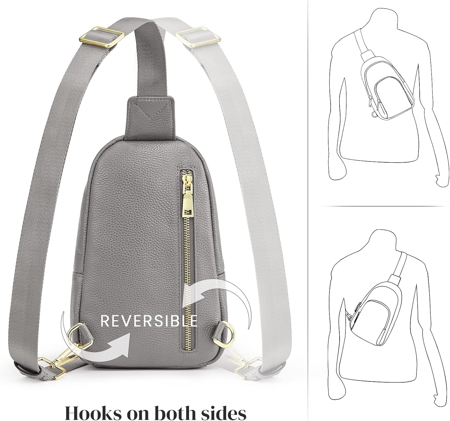 S-ZONE Leather Sling Bag for Women Men RFID Blocking Small Crossbody Sling Backpack Purses Chest Bags Travel Cycling Hiking - Image 4