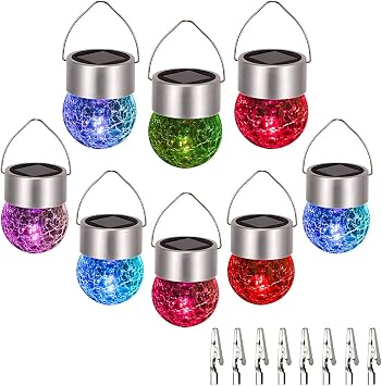 SUNWIND Hanging Solar Ball Lights Outdoor - 8 Pack Auto Color Changing Cracked Glass Decorative Garden Lights Hanging Solar Lanterns for Yard, Patio, Fence, Tree, or Holiday DecorationMulti-Color