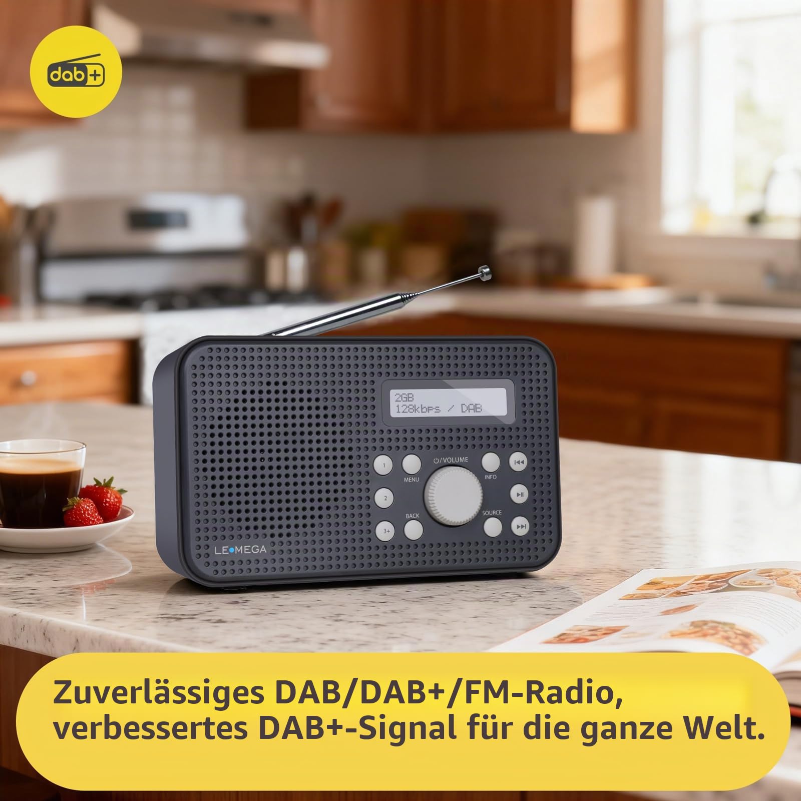 PR2 GO DAB/DAB+ & UKW-Radio, tragbare, kompakte DAB-Radios, tragbares Radio mit Akku und Netzbetrieb, 10 Stunden Wiedergabezeit, Doppelwecker, 60 Speicherplätze (Dunkelgrau)