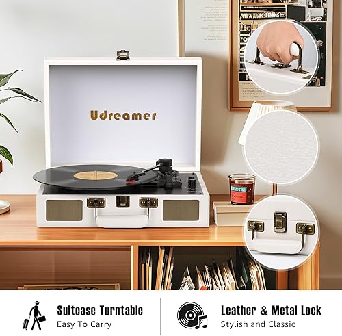Miniatura 6 de Maleta para reproductor de discos de vinilo con altavoces integrados, tocadiscos portátil con RCA, línea de entrada, Bluetooth y conector para