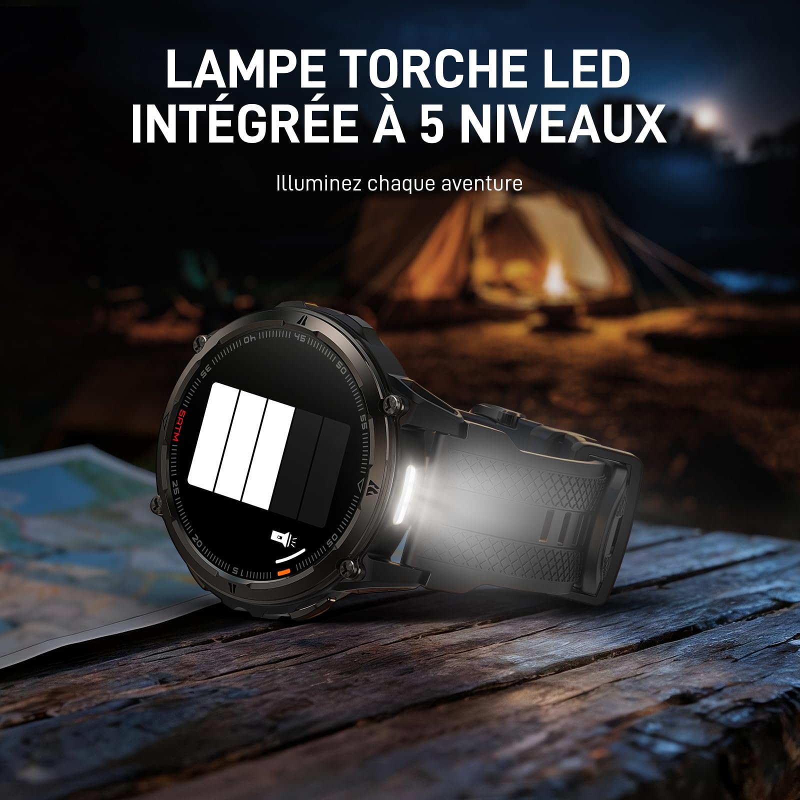 KOSPET ORB 2 Montre Connectée Homme, GPS, Lampe Torche LED et Talkie Walkie | Robuste, Militaire Lunette en Alliage, 1,43'' AMOLED, 5ATM/IP69, 500mAh, Moniteur de Fréquence Cardiaque/sommeil, Android/iOS
