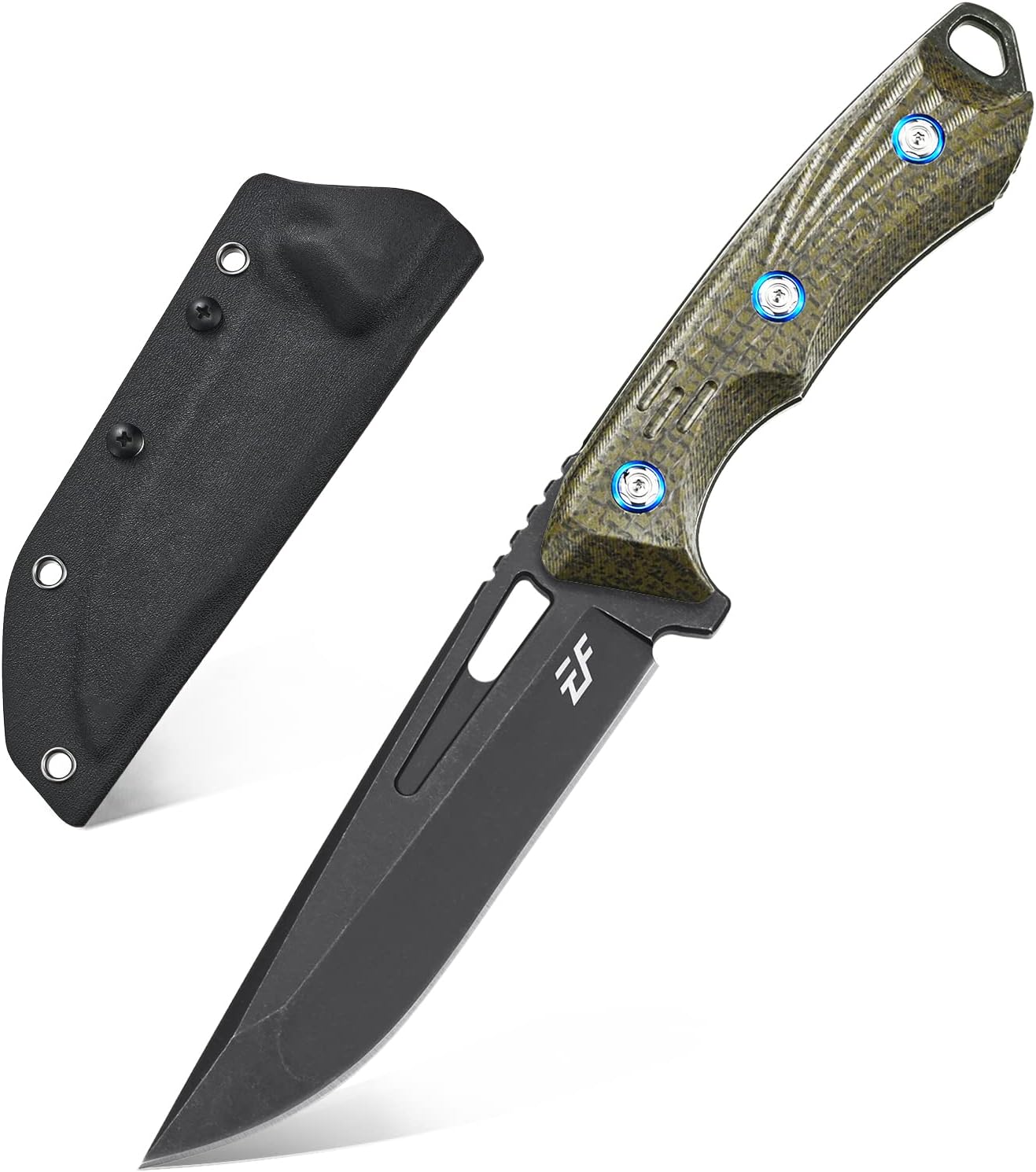 Eafengrow EF127 Fixed Blade Knife 14C28N Steel Blade, Micarta Handle Full Tang Fixed Knifes for Working Camping Hunting Survival Heavy Duty EDC Tool Knife(Army Green)