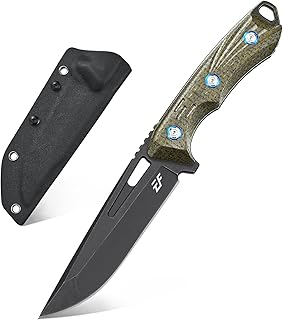 Eafengrow EF127 Fixed Blade Knife 14C28N Steel Blade, Micarta Handle Full Tang Fixed Knifes for Working Camping Hunting Survival Heavy Duty EDC Tool Knife(Army Green) - Eafengrow