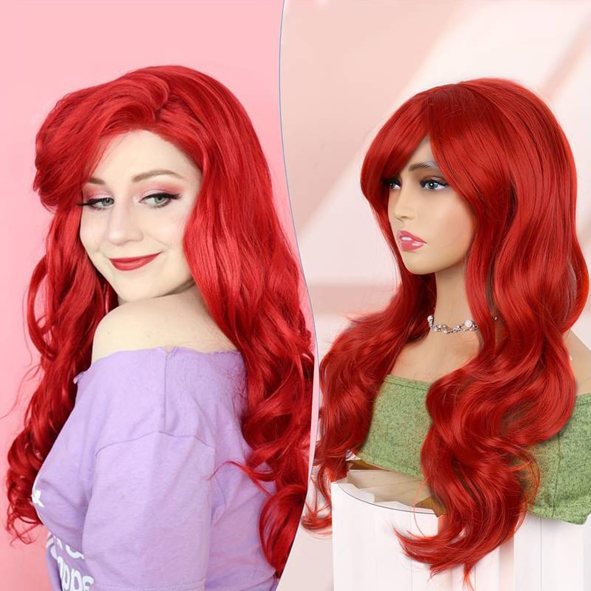 Creamily Long Wavy Red Wig with Bangs
