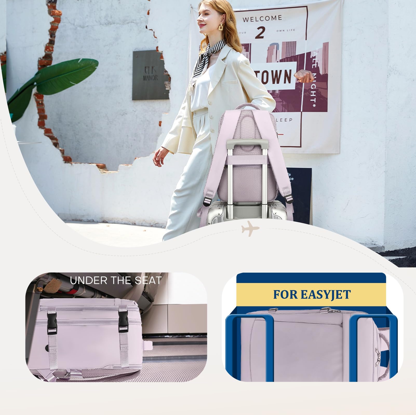 Yankony Zaino Easyjet 45x36x20 Bagaglio a Mano Easyjet 45x36x20 Zaino da Viaggio Aereo 30L Borsa da Cabina per Donna Uomo 15.3 Pollici Porta PC Portatili con Tasca Antifurto per Scuola Lavoro Affari