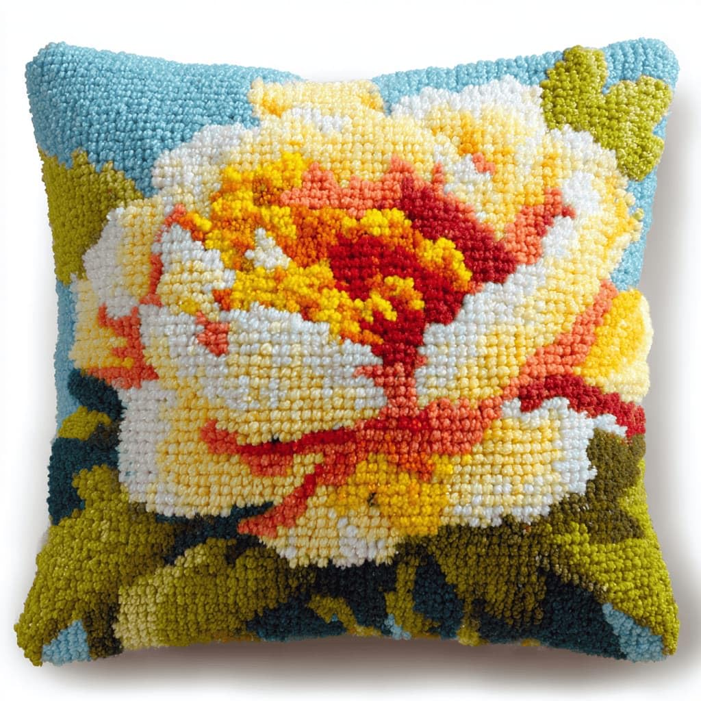 Kitquiver Latch Hook DIY Pillow Kit,Peony Handmade Cushion Cover 43X43Cm