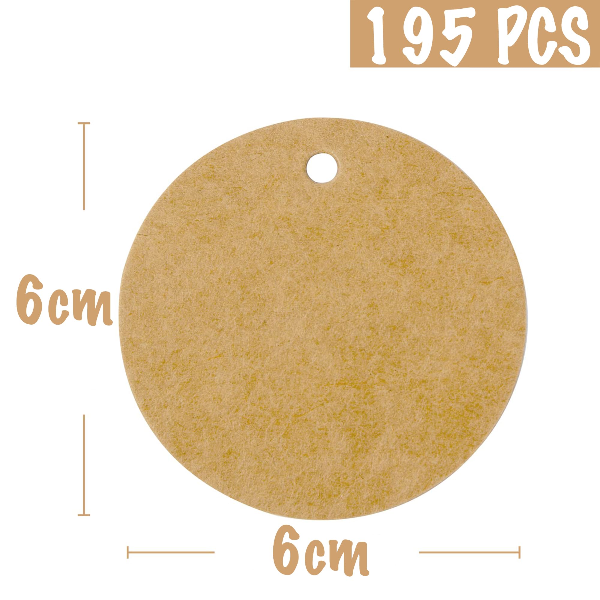 195 Étiquettes Cadeau Kraft Rondes 6cm Avec Ficelle - Pour Emballage Cadeau DIY, Noël, Mariage