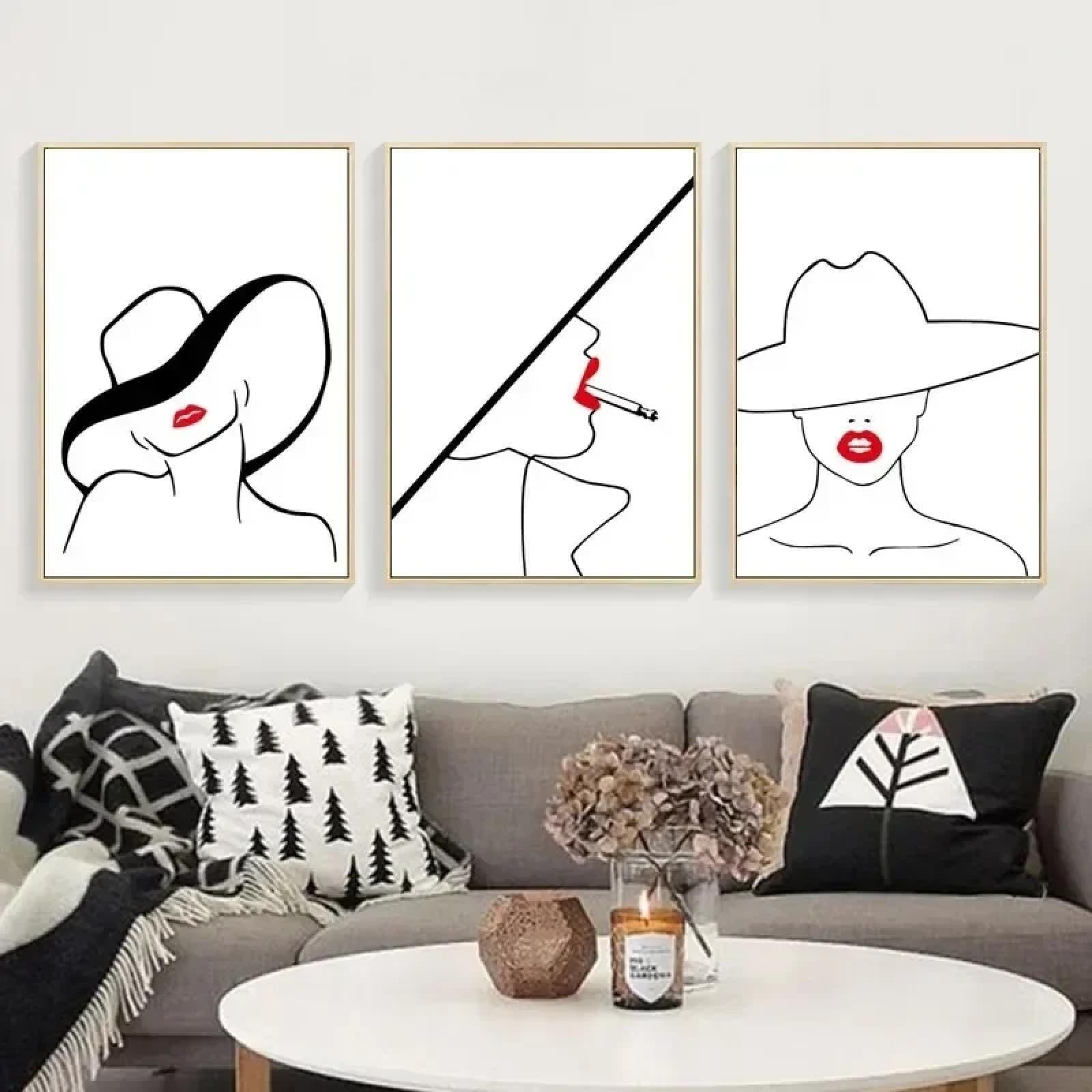 Art mural de qualité supérieure : triptyque abstrait dessin au trait - 8