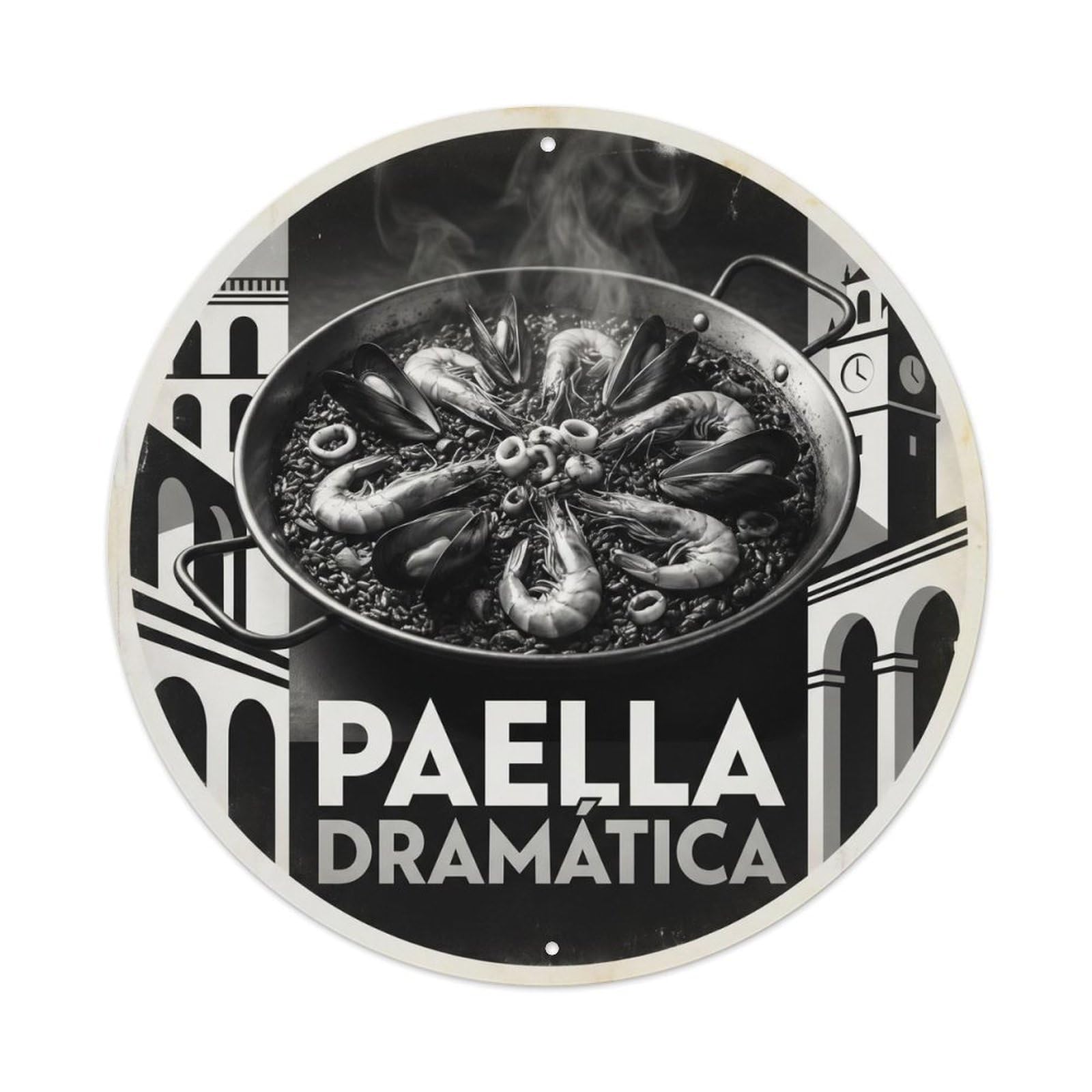 Spain Travel Paella Monochrome Food Culture Metal Tin Sign