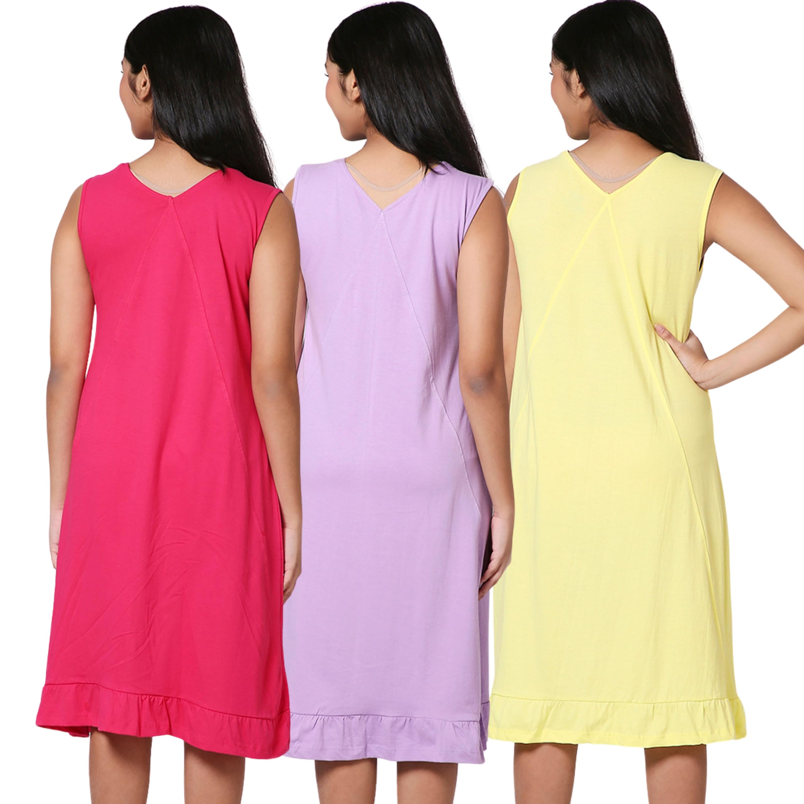 TotzTouch Premium Girls Night Dress|Night Wear|Sleepwear Frock Cotton Age Baby Girl 1 Year To Teen Girls 15 Years (Pack Of 1 And 3) Non Irritating Patch Embroidery Pink, Yellow, Purple, Knee Length - Image 2 thumbnail