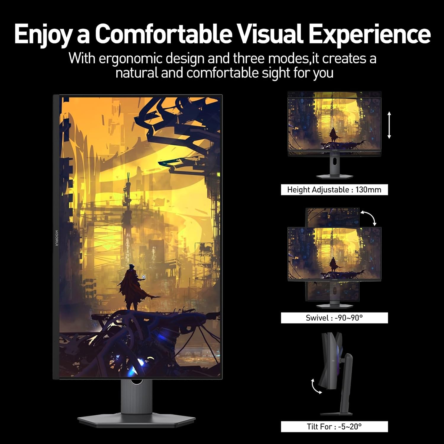 KOORUI Monitor Ergonomic Adjustments