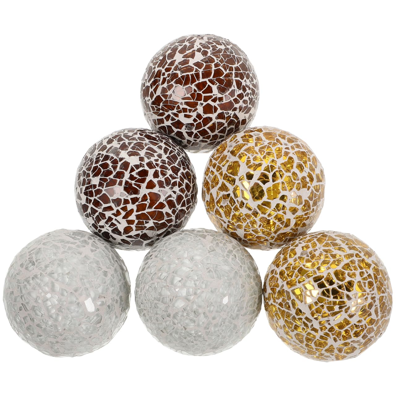 JOINPAYA Mosaic Glass Decorative Balls Set of 6, Crushed Glass Orbs for Decorative Bowls, Modern Table Centerpiece Decor for Dining Room, Spheres Vase Fillers for Coffee Table Living Room