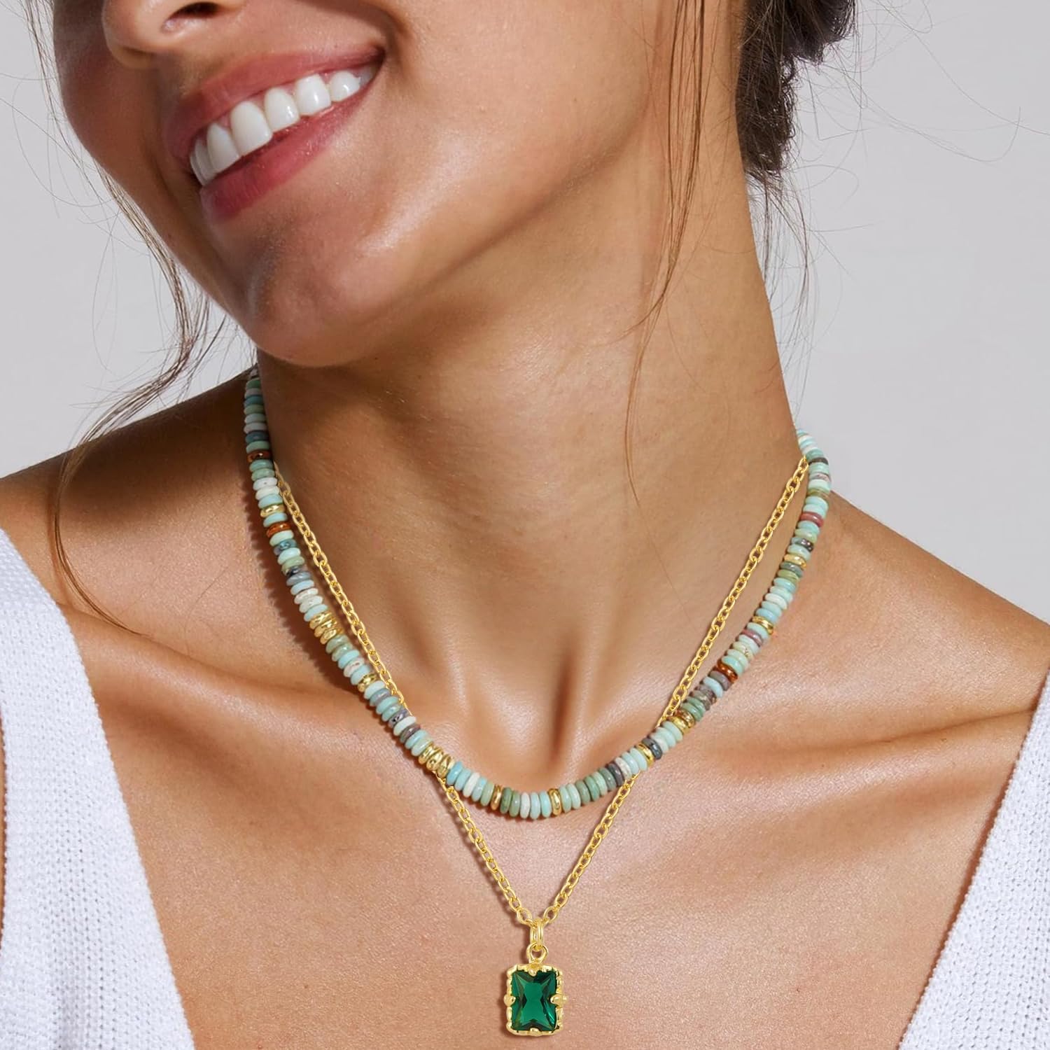 NE-C 14K Gold Plated Layered Boho Bead Choker Necklace - Image 4