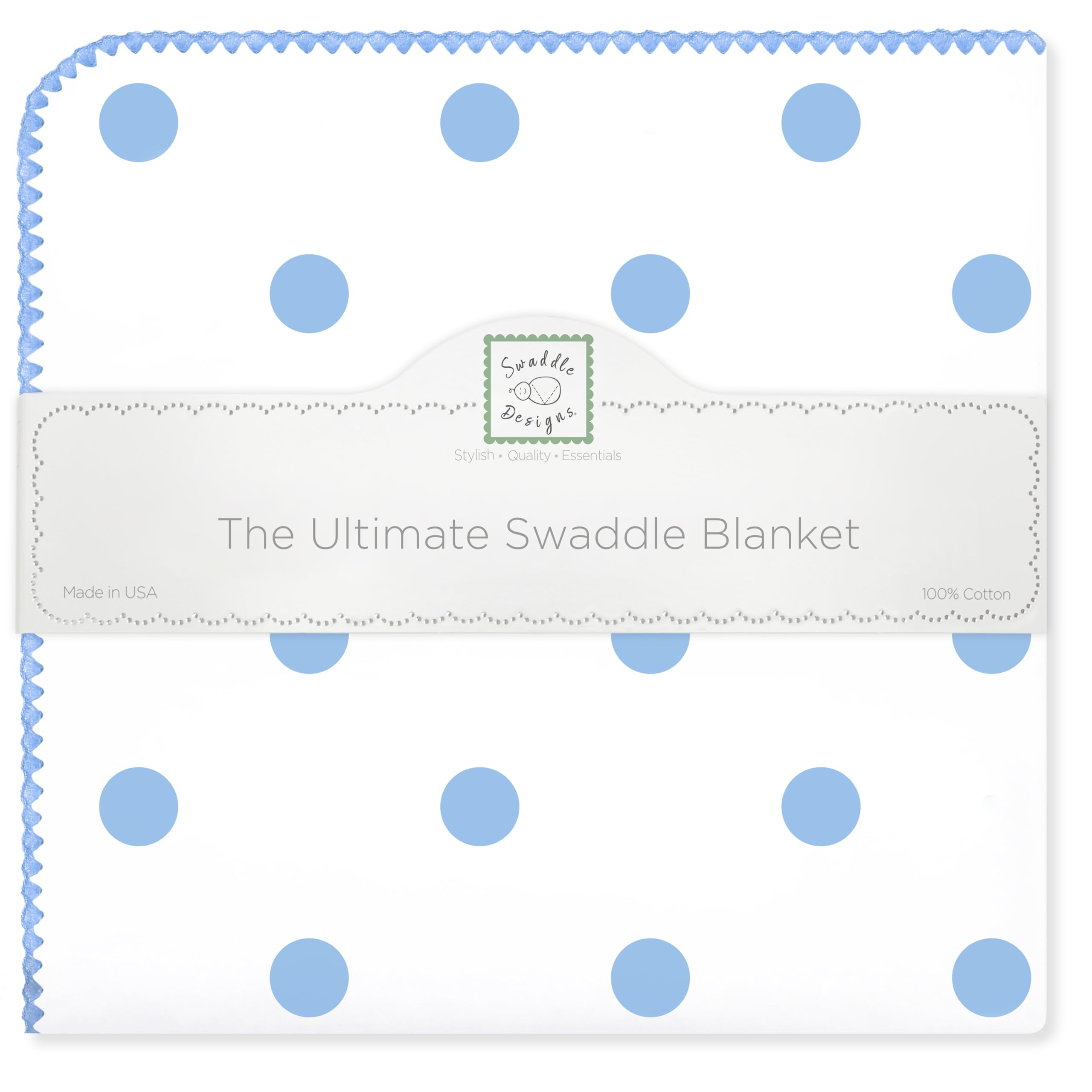 SwaddleDesigns Large Receiving Blanket, Ultimate Swaddle for Baby Boys, Girls, Softest US Cotton Flannel, Best Shower Gift, MADE in USA, Blue Big Dots, Mom’s Choice Winner,Blue, White,42 x 42 Inch,SD-356B