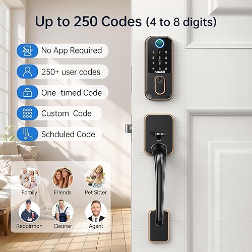 Miniatura 3 de Cerraduras inteligentes WiFi para puerta delantera Cerradura de puerta de entrada sin llave Hornbill con asa, juego de cerrojo de seguridad de