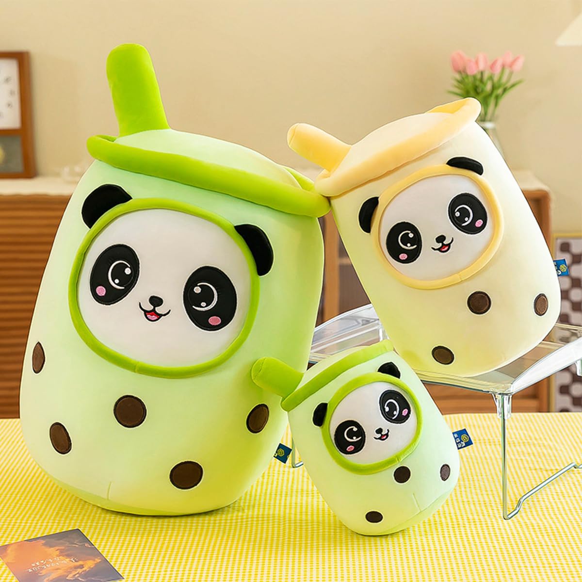Bubble Tea przytulanka Boba, pluszowa poduszka, zabawka, miękka poduszka do przytulania, prezent dla dzieci, dziewcząt i chłopców (zielona panda, 50 cm)