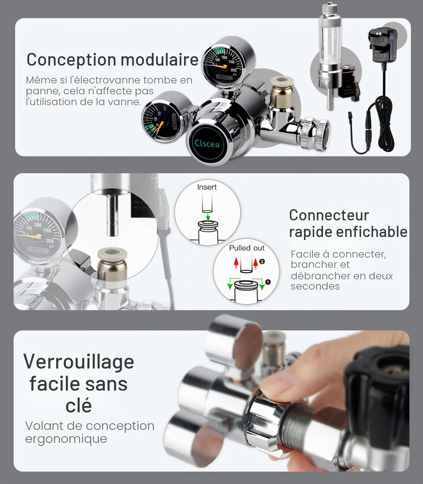 Régulateur de CO2 pour aquarium à double jauge avec compteur de bulles et électrovanne, solénoïde radial à ouverture latérale W21.8, régulateur de CO2 pour aquarium