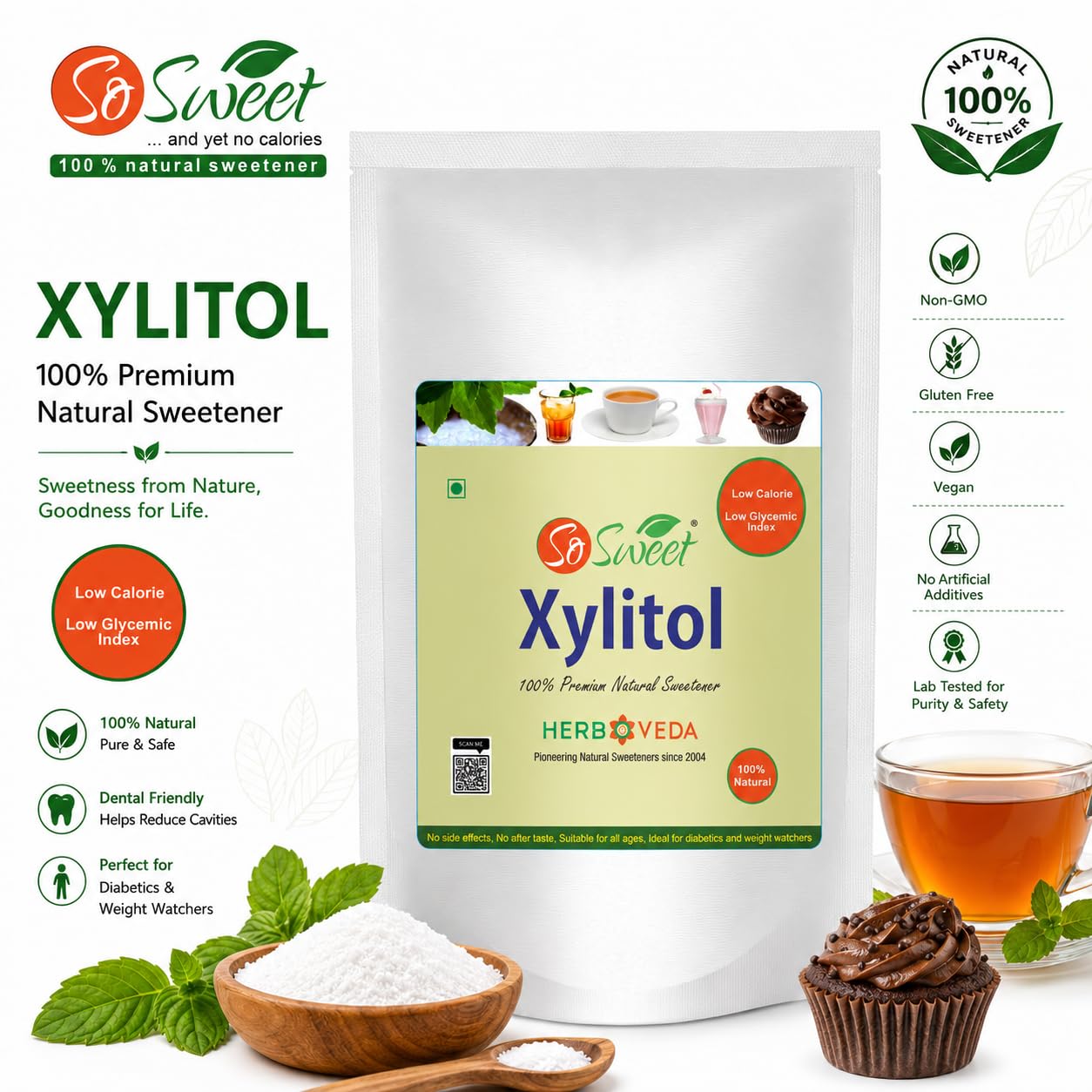 So Sweet Stevia Tablets 500 + Xylitol Powder 250g Sugar Free 100% Natural Sweetener-Pack of 2 — Amazon image 2
