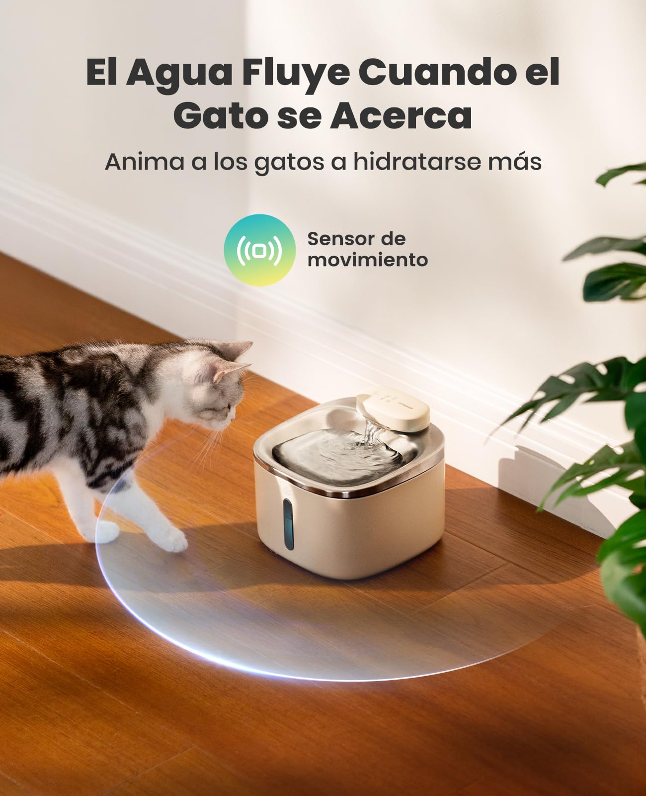 oneisall Fuente para Gatos sin Cable, 3.5L Bebedero de Acero Inoxidable, batería de 5000mAh, Fuente de Agua para Gatos con Detector de Movimiento, Bomba de Agua silenciosa, 3 filtros