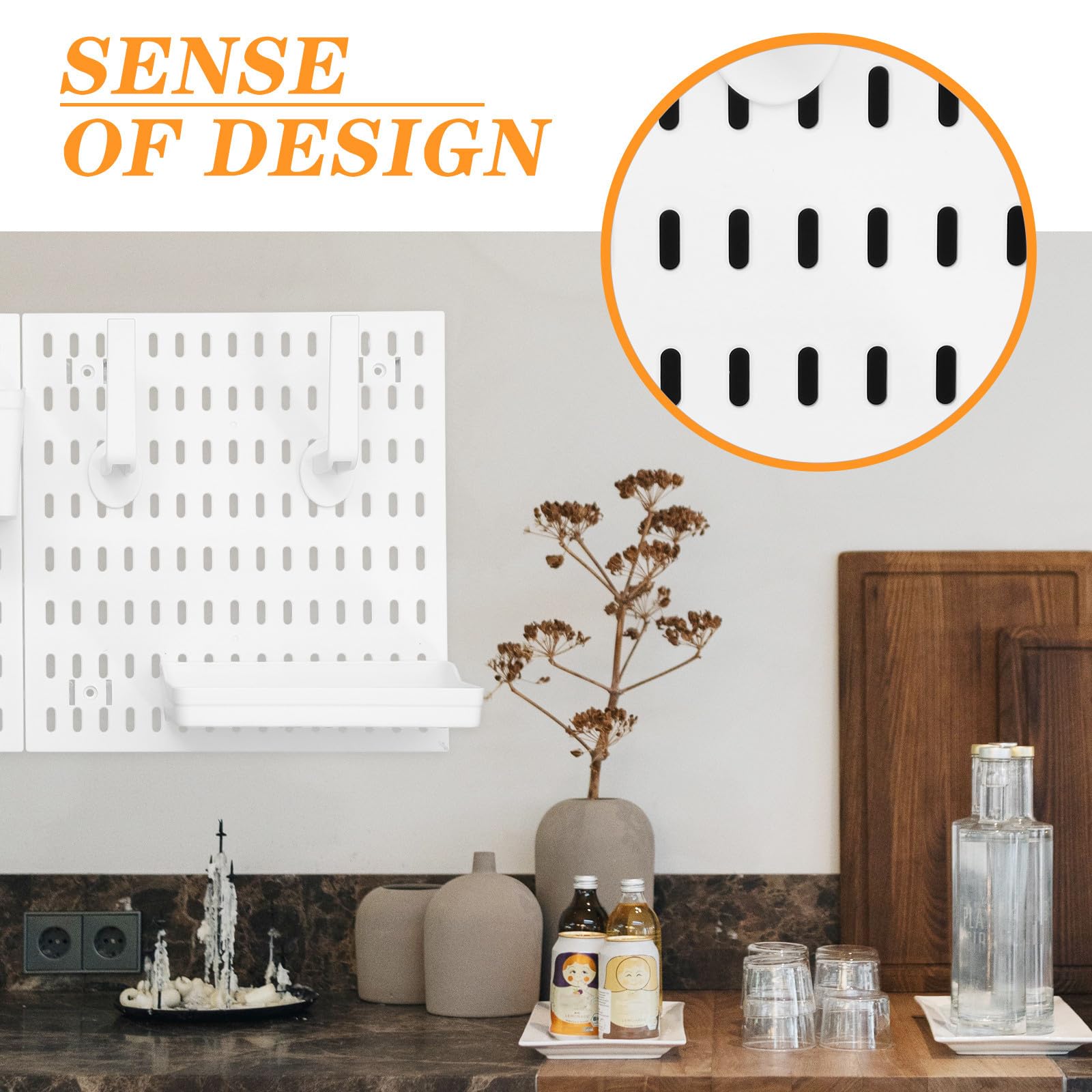 Panel Perforado de Pared Plástico Blanco con Ganchos y Estantes sin Taladro Diseño Multifuncional y Moderno para Organización para Baño y Cocina