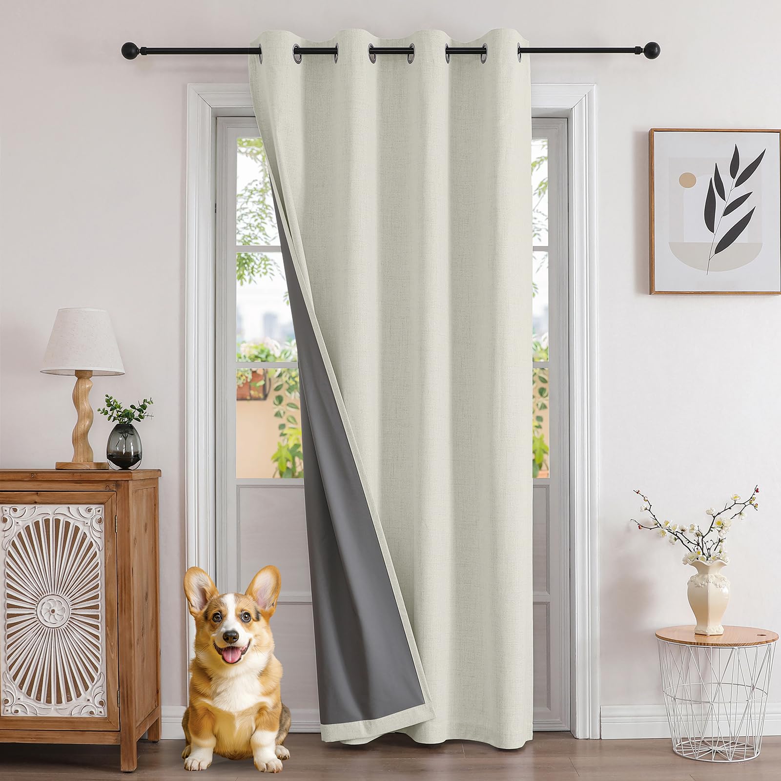 Joydeco 100% Blickdichte Vorhänge Verdeckten Leinenoptik 1 Stück,Türvorhang Verdunklungsvorhänge mit Ösen Thermo Kälteschutz Hitzeschutz für Schlafzimmer Wohnzimmer Hellbeige 240 x 140 cm
