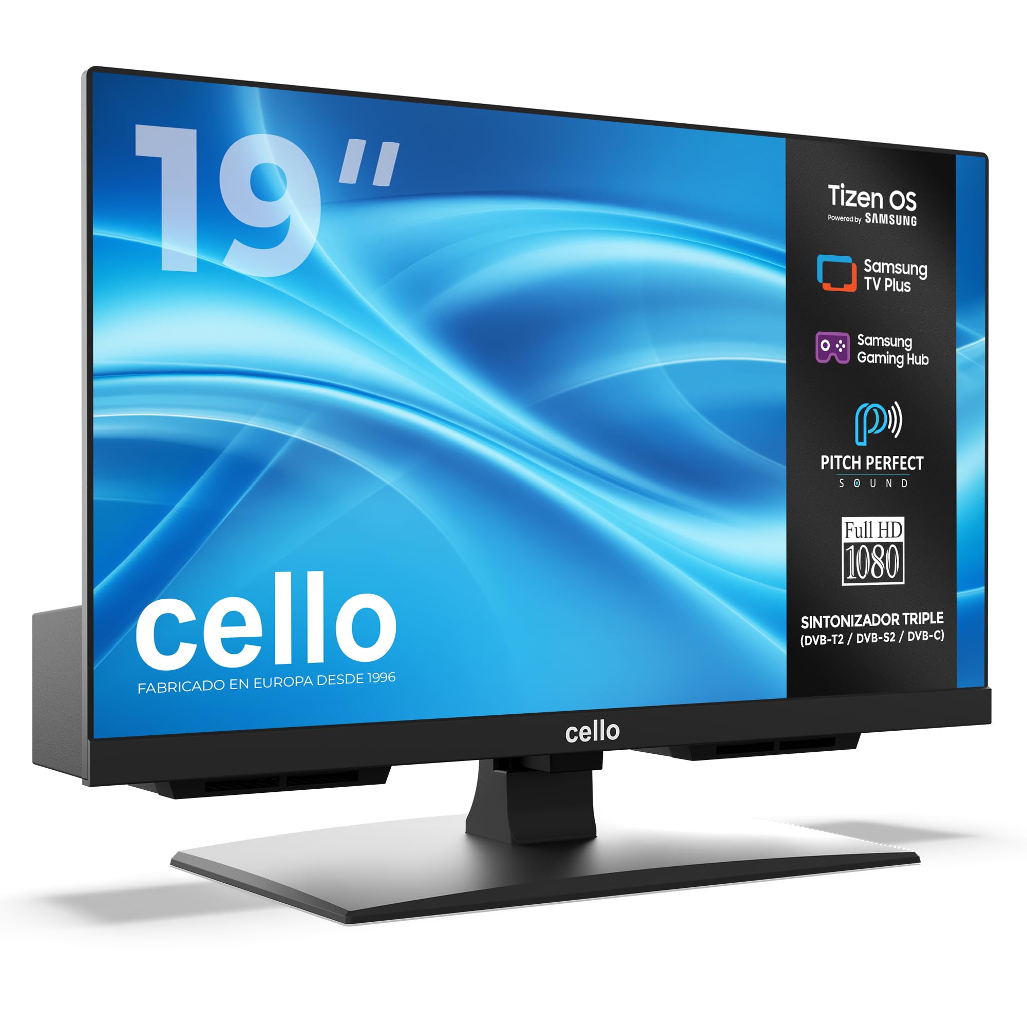Cello C1926TZH Smart TV 19" con Tizen OS de Samsung, Gaming Hub, Altavoces Pitch, Bluetooth, Triple Sintonizador, Ideal para Cocina y Dormitorio