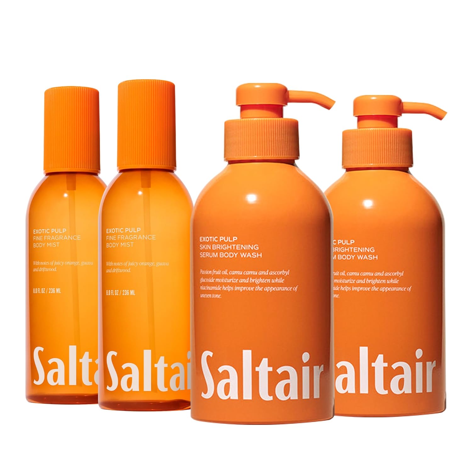 Saltair Exotic Pulp Body Mist & Body Wash Set – 2 Pack Mist + 2 Pack Body Wash | Long-Lasting Fragrance & Moisturizing Cleanser for Women | Vegan & Cruelty-Free