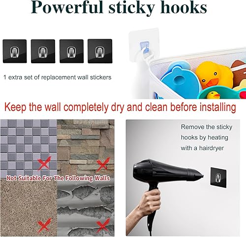 Miniatura 7 de Soporte de malla para juguetes de baño, apertura amplia y gran capacidad, almacenamiento de juguetes de baño para un acceso rápido a los juguetes,