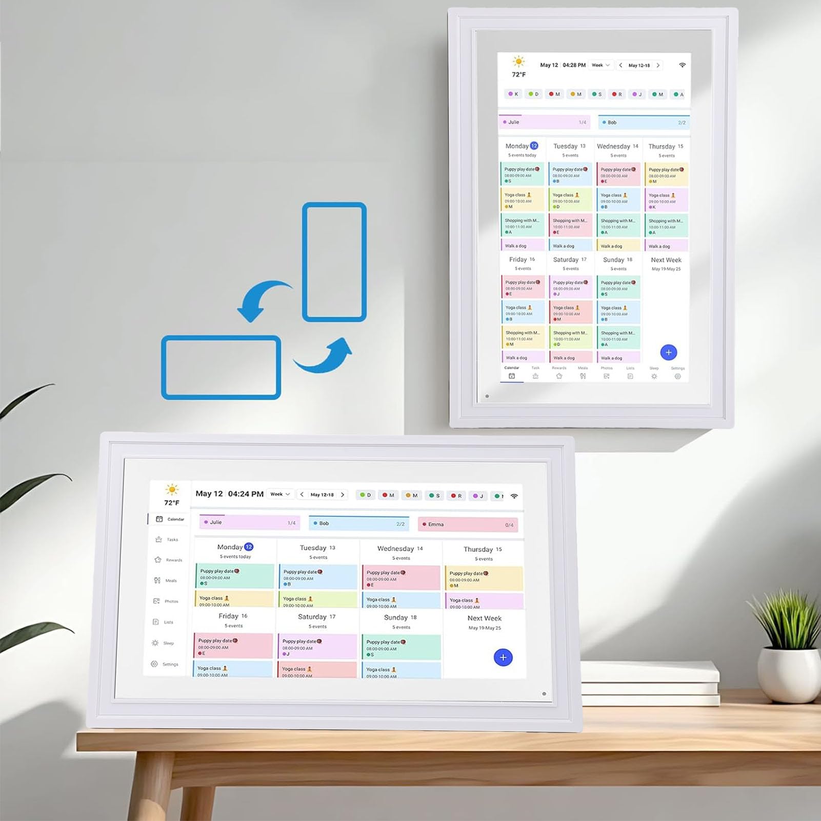 Dpofirs Calendario Digital Inteligente, Pantalla Tactil con Sincronizacion WiFi y Aplicacion Remota 21.5 Pulgadas for Hogar y Oficina (Enchufe de la UE)