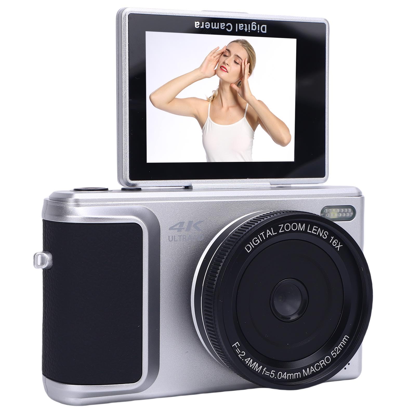 Fabater Fotocamera Digitale 4K HD 64MP Videocamera Mirrorless Ultra Nitida con Messa a Fuoco Automatica AF per Viaggi, Feste e Lauree (SILVER)