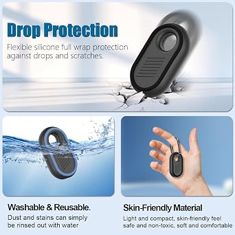 2 Pack Compatible for Samsung Galaxy SmartTag2 Case, Rugged Full Protective Anti-Slip Soft Silicone Case for Galaxy Smart Tag 2 with Key Ring, for Keys, Wallet, Luggage, Pets (Black & Blue)