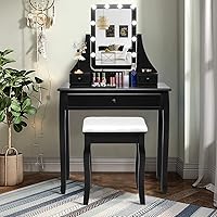 Vista 10 de CHARMAID Escritorio de maquillaje para niñas con luces, mesa de tocador con espejo iluminado, 3 modos de iluminación, brillo ajustable, mesa