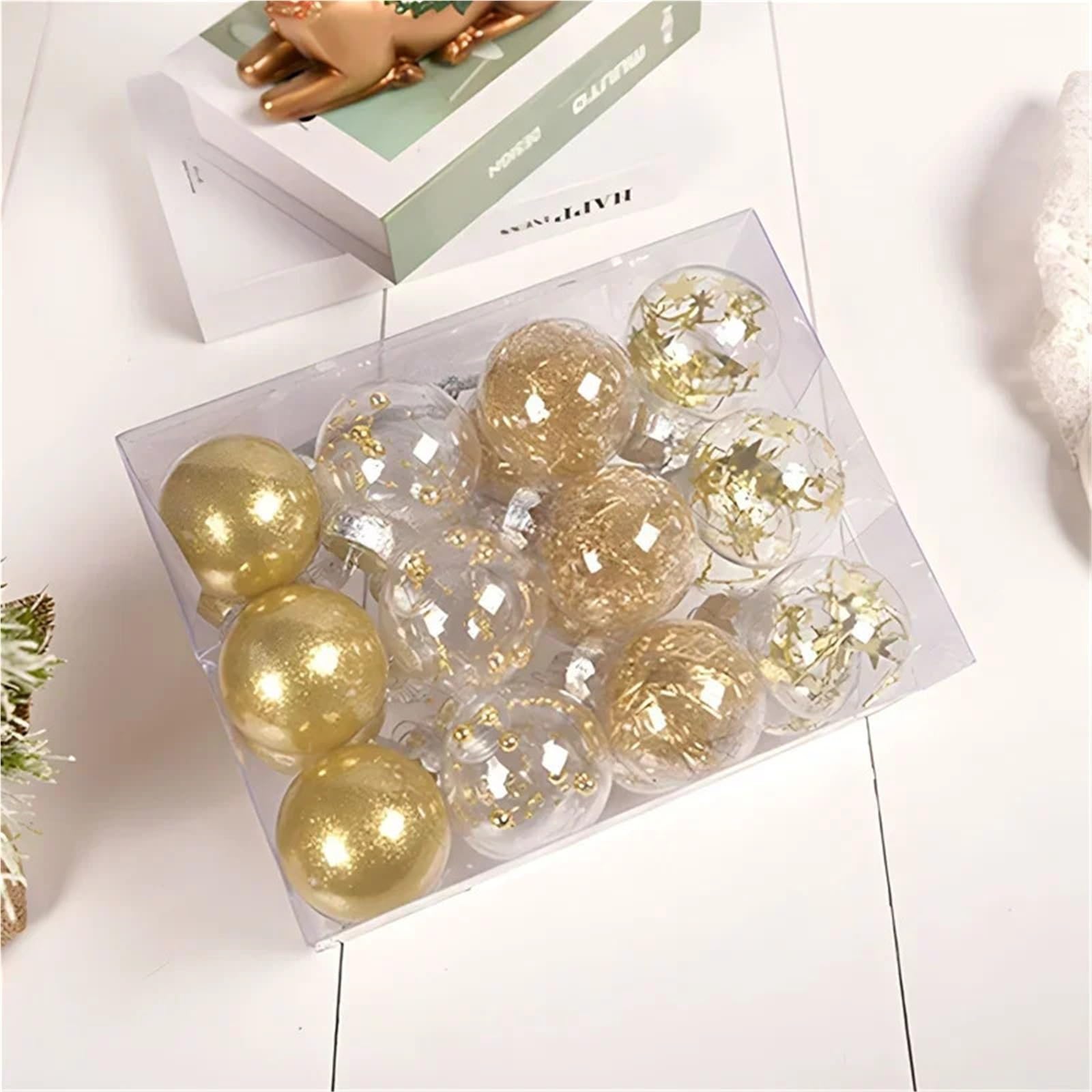Weihnachtskugeln, Weihnachtsdeko 24 stücke Weihnachten Ball Dekorationen 6cm Weiß Silber Gold Baubles Baum Anhänger for Party Ornamente(Rose Pink)