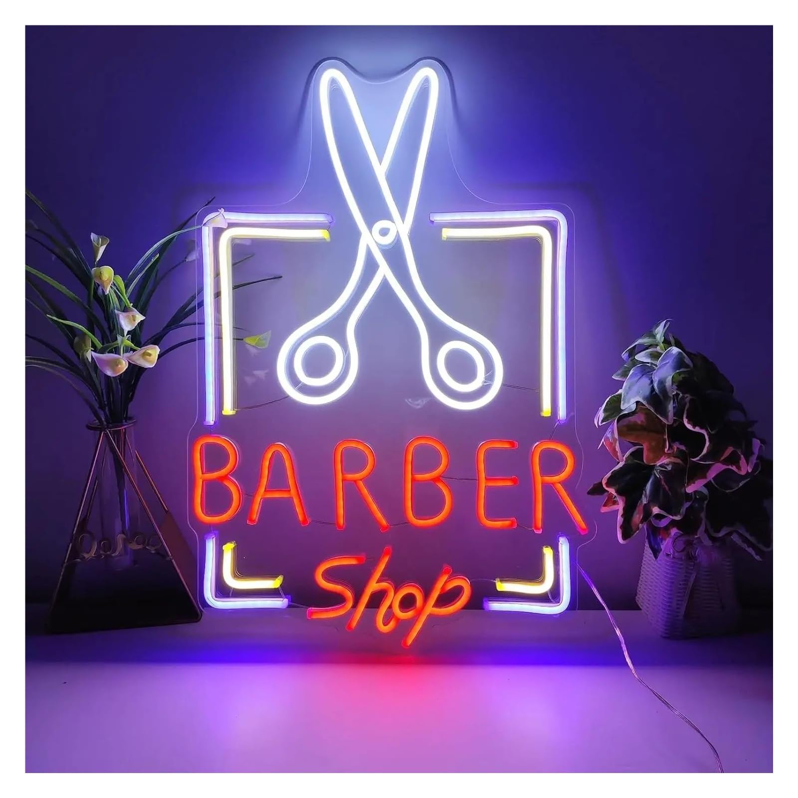 LEMST Signs Lamp Barber Shop Neon Sign for Wall Decor Neon Light Sign Adjusting Brightness for Business Open Hair Cut 42x28cm