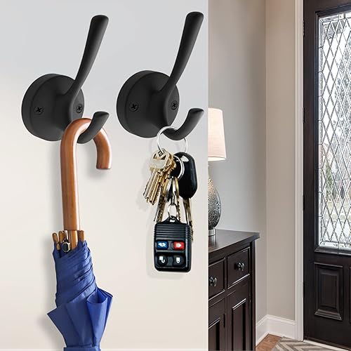 Vista 51 de Ganchos dorados para pared, paquete de 3 ganchos para toallas, de metal resistente, doble gancho para bata de baño, ganchos para sombreros