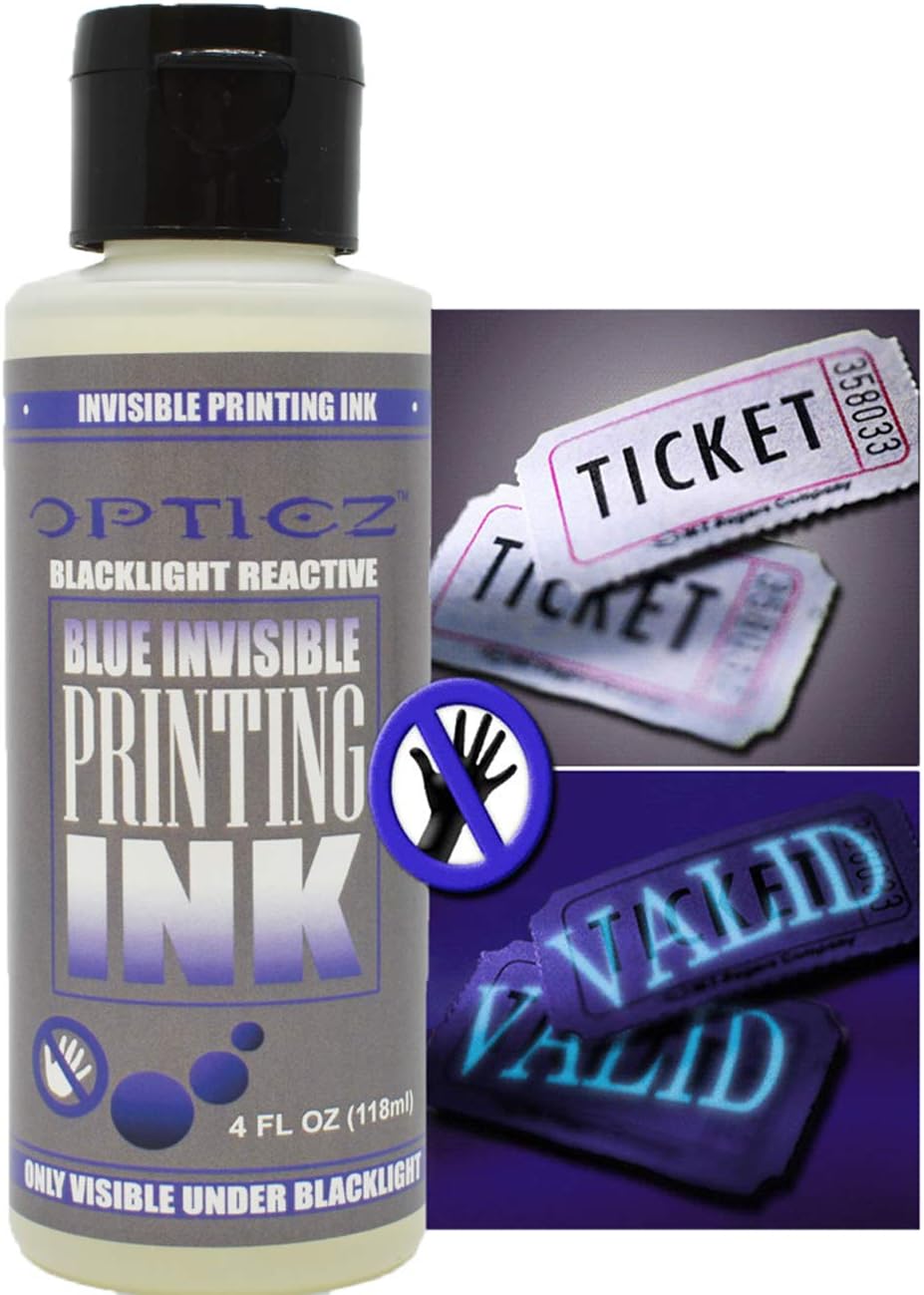 Opticz Industrial Invisible Blue UV Blacklight Reactive Security Ink (4 Ounce Bottle)