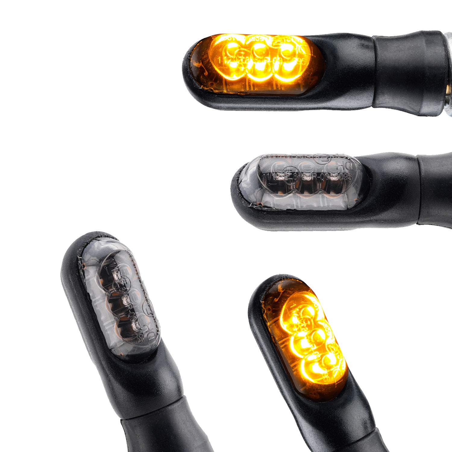 Germany Motorsports Motorrad LED Mini Blinker Spark schwarz smoke getönt Miniblinker e-geprüft vorne hinten 12V (2 Paar)