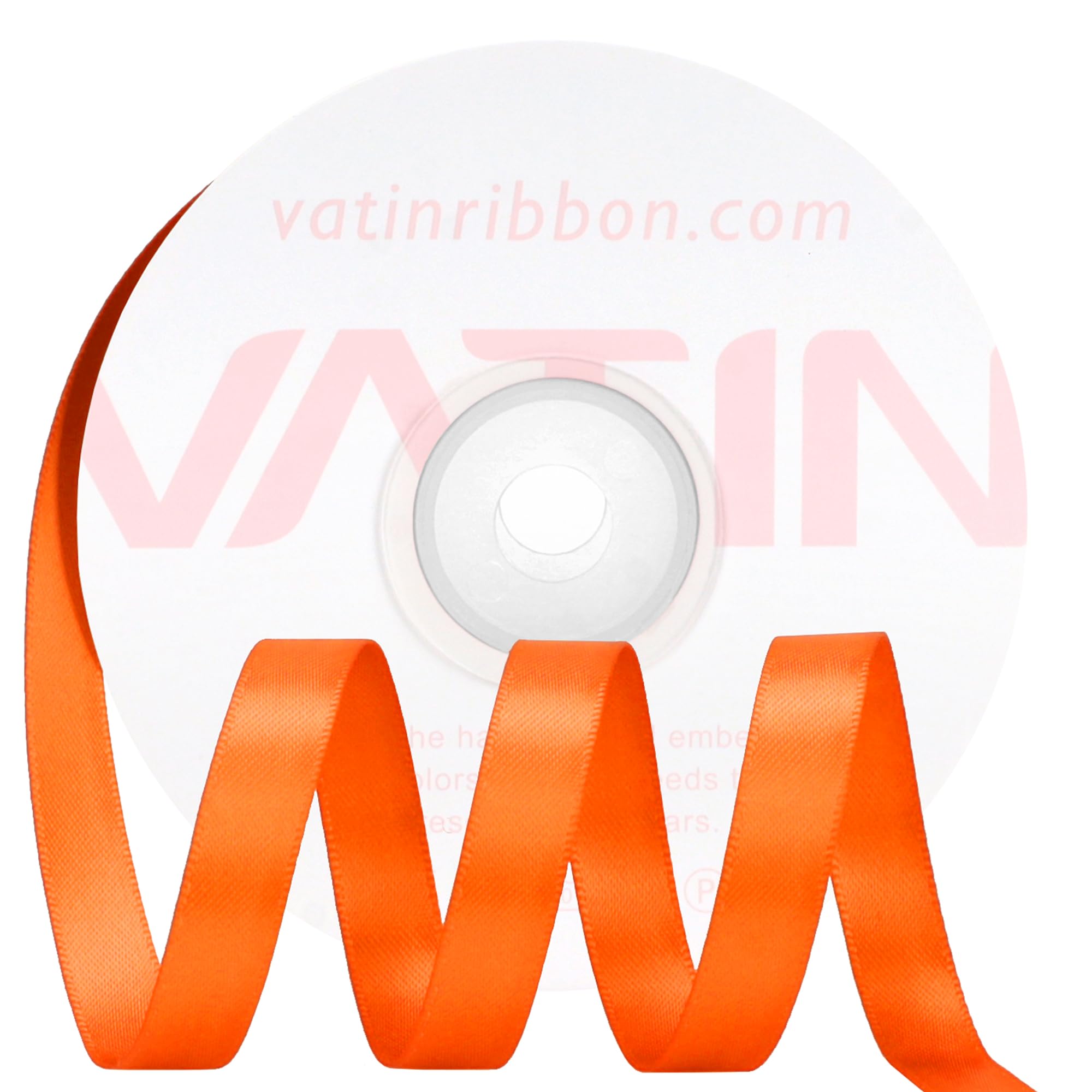 VATIN Double Face Orange Satin Ribbon 10mm X 22m,Orange Polyester Fabric Ribbon use for Bows Bouquet Gift Wrapping