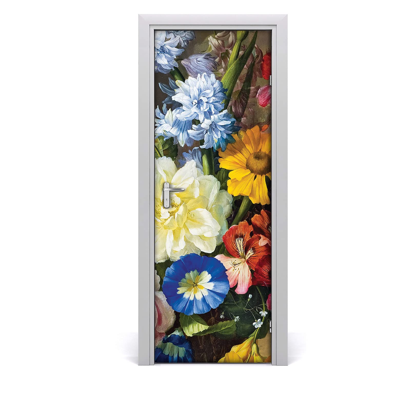 Papier peint sur la porte étanche pour sublimer un salon avec le motif bouquet Coloray