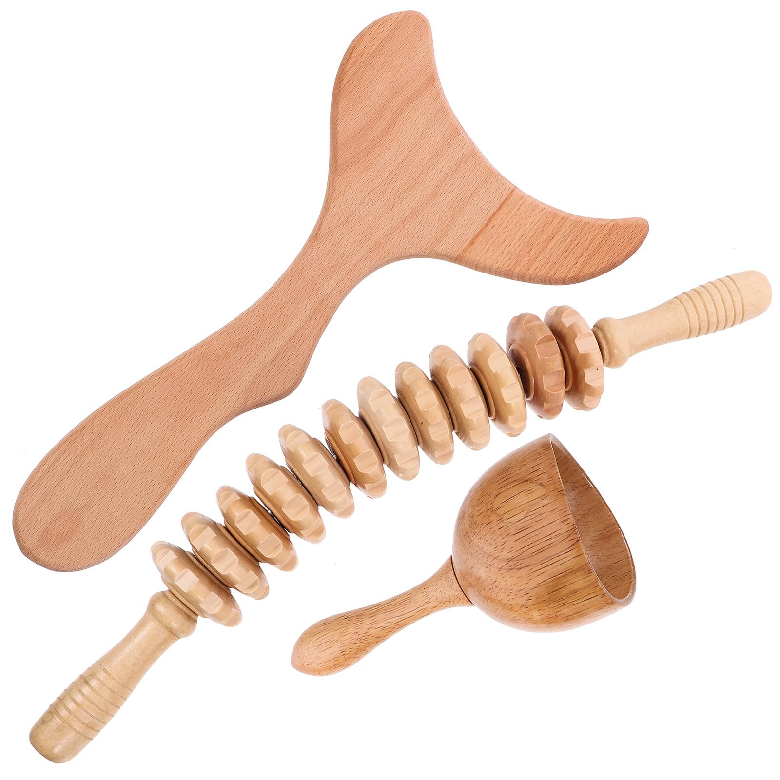 Masajeador Corporal de Madera Khaki Portátil, Palo de Masaje | Kit Completo Maderoterapia Corporal, Herramienta Manual Ligera