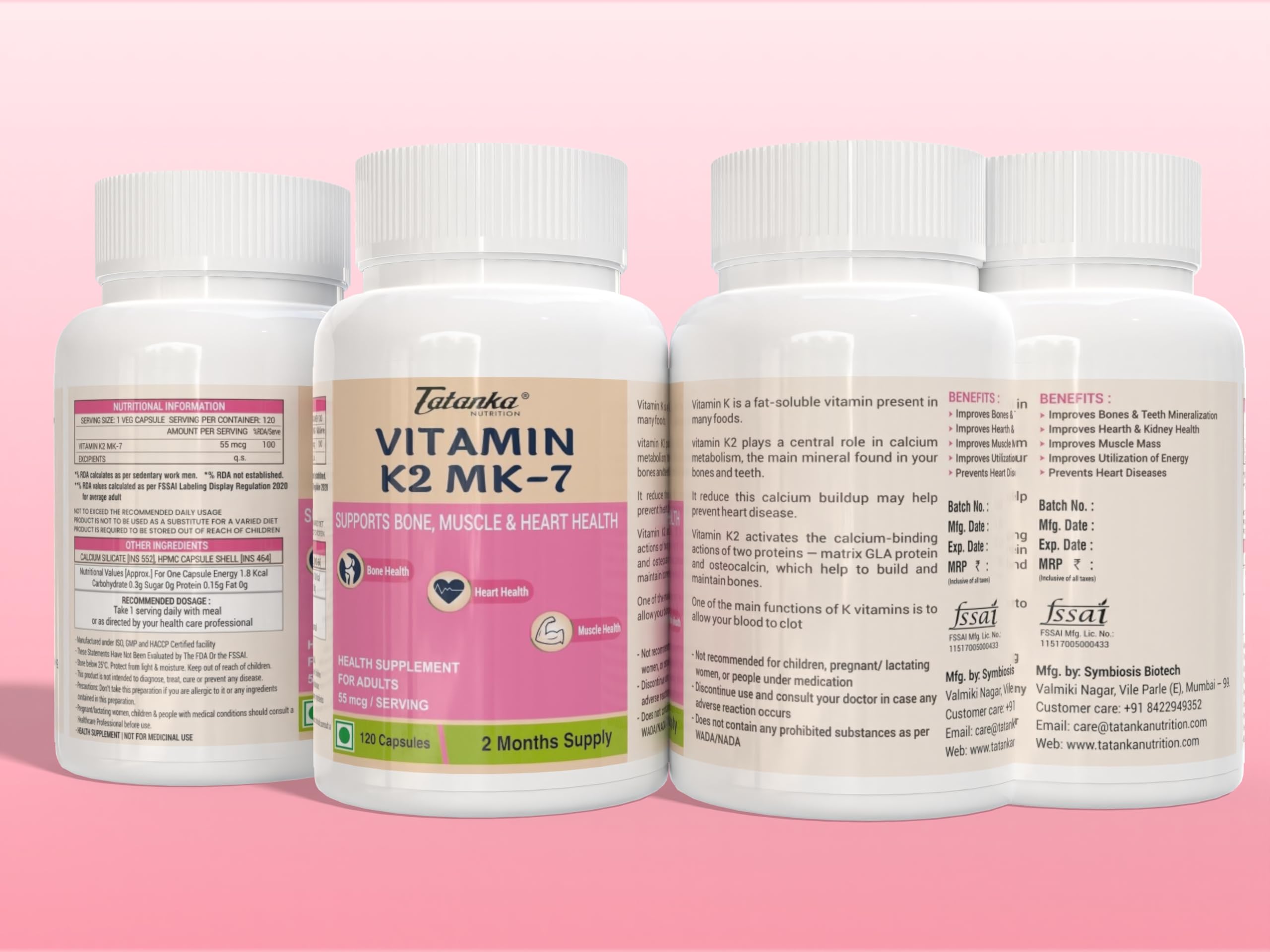 TATANKA NUTRITION VITAMIN K2 MK7 55MCG PER SERVING VEGETERIAN CAPSULES optimum CALCIUM ABSORPTION IN BONES |HEART FRIENDLY |IMPROVED SKELETAL MUSCULAR HEALTH 120 SERVINGS Pack of - 3 3