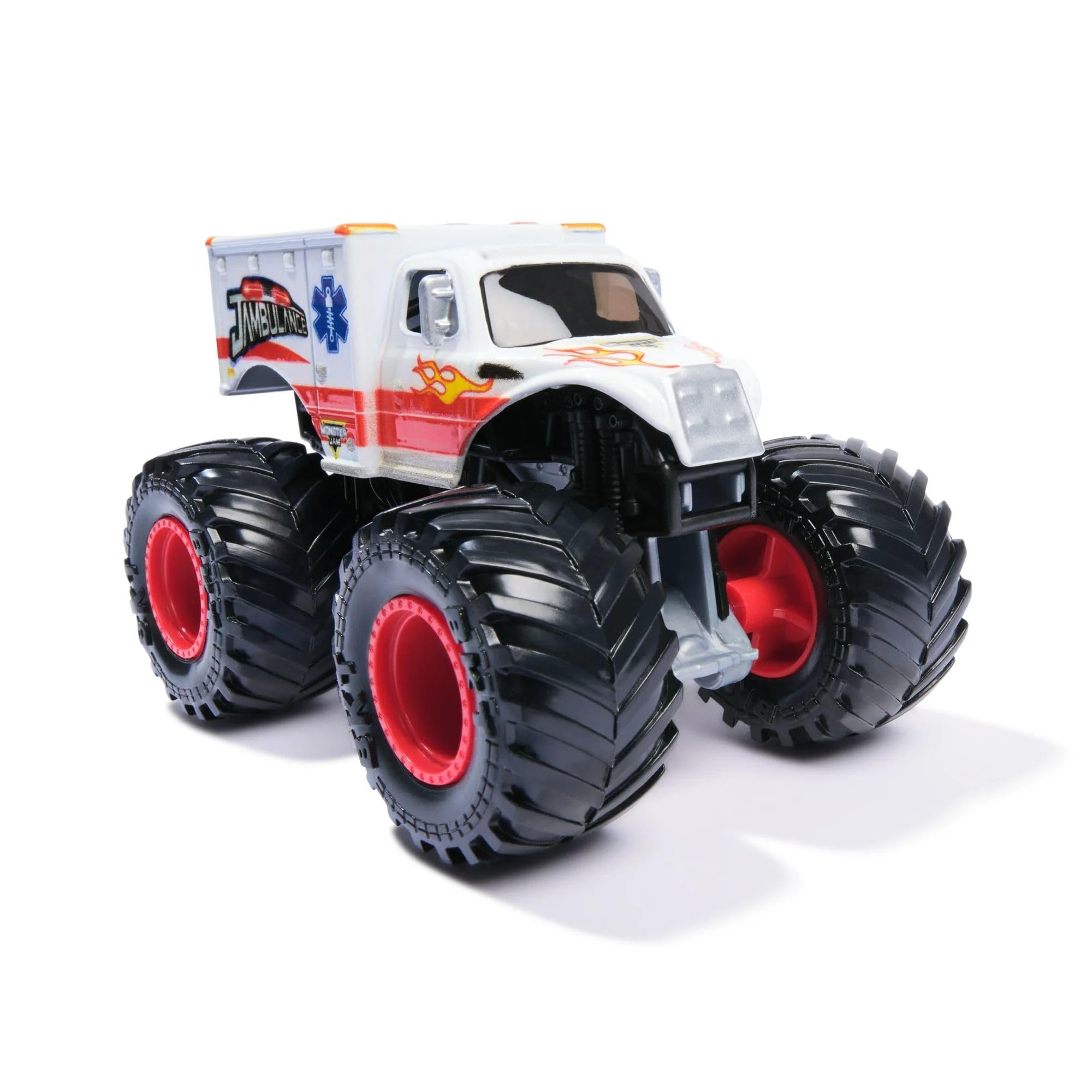 Monster Jam Jambulance Die-Cast Pojazd, skala 1:64, biała ambulans, zabawka Monster Truck, wiek 3 lat i więcej