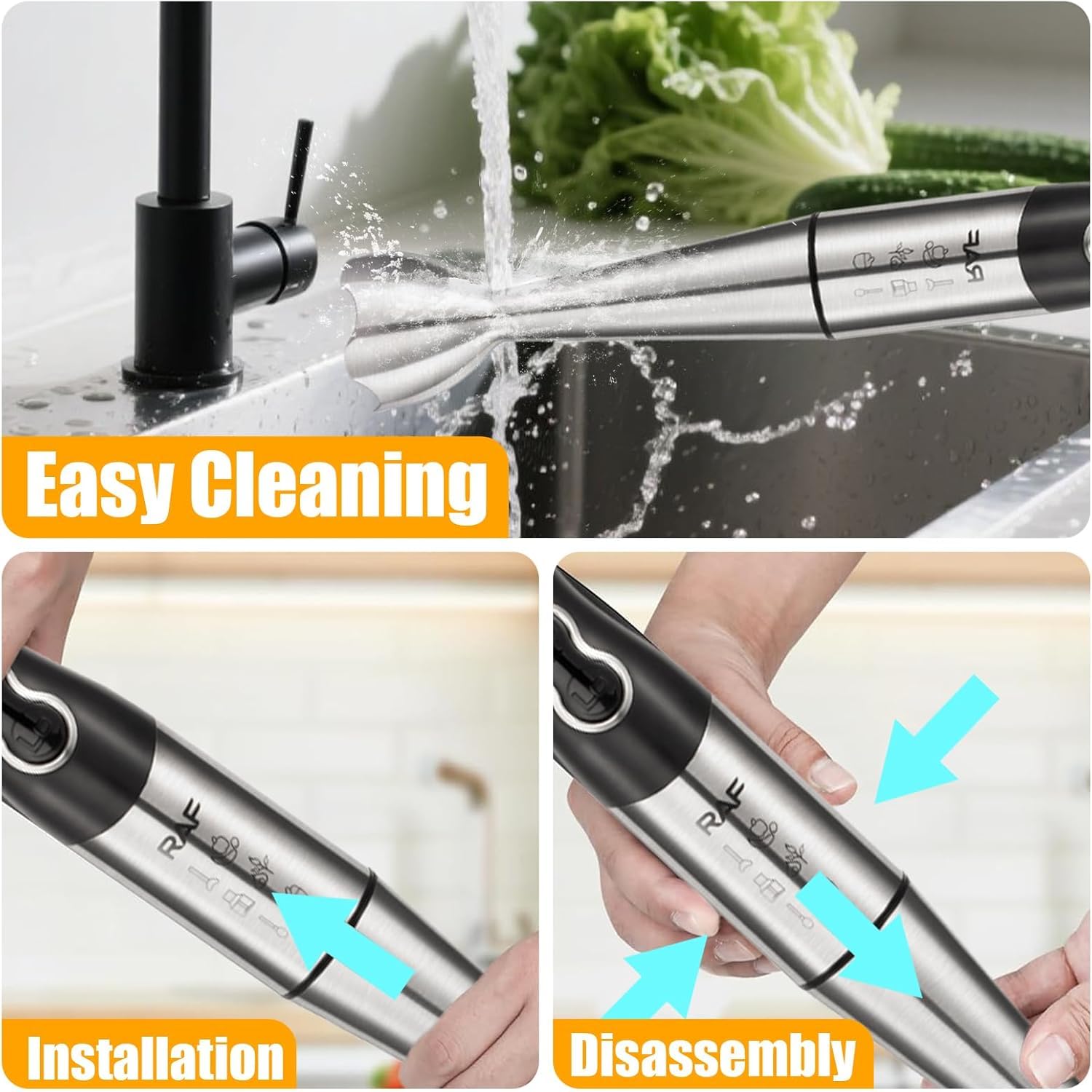 Set frullatore a immersione da cucina 5 in 1 frullatore a immersione con frullatore, frusta, tritatutto e tazza, due velocità frullatore manuale per carne, alimenti per bambini e frullati