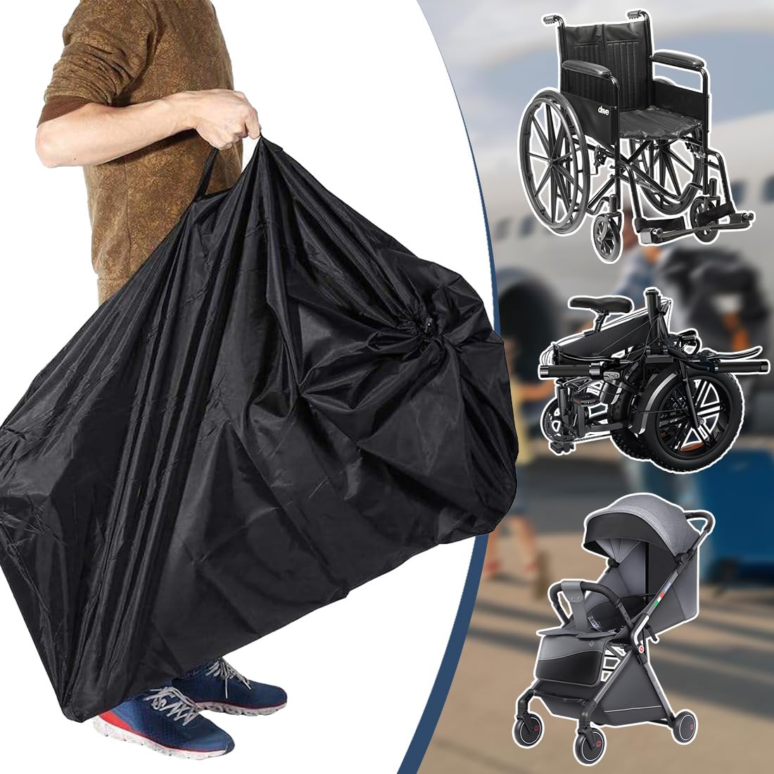 Bolsa Carro Bebe, Bolsas de Transporte para Carritos de Bebe, Funda Carrito Bebe, Negro Bolsa de Viaje para Cochecito, Bolsa Transporte Silla Paseo,Bolsa Transporte para Silla Coche,Bolso de Viaje