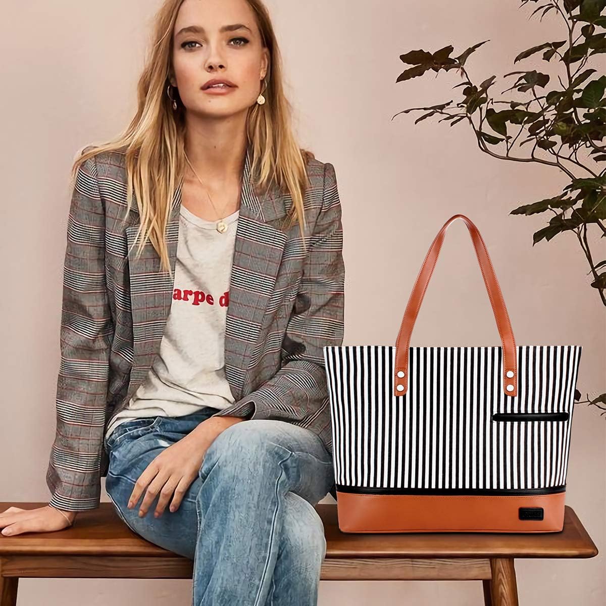 Laptop Tote Bag for Women Large Canvas Womens Briefcase Waterproof Computer Bag Work Bags for Women Fits 15.6 inch Laptop - Image 2