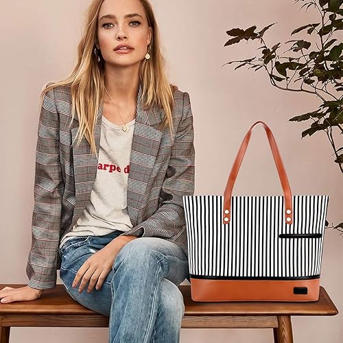 Miniatura 8 de Bolsa de mano para portátil para mujer bolsa de lona grande para mujer bolsa de trabajo impermeable para computadora portátil de 156 pulgadas Negro,